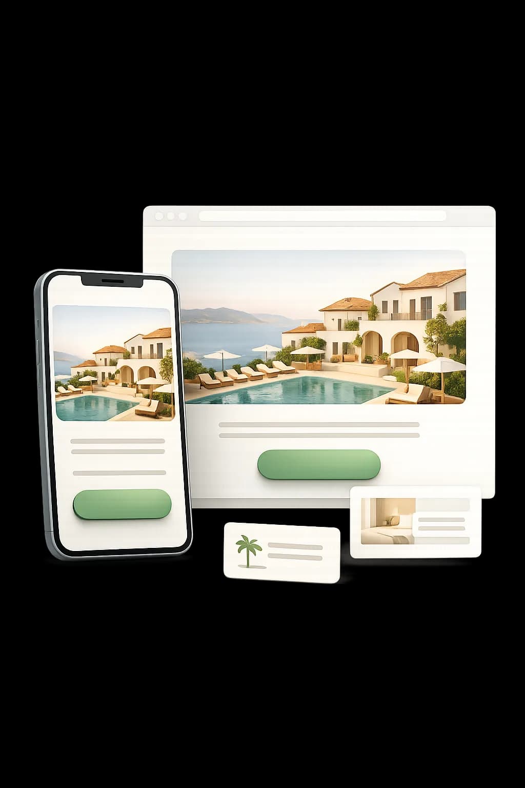 Mockup de la web de un hotel en un estudio minimalista
